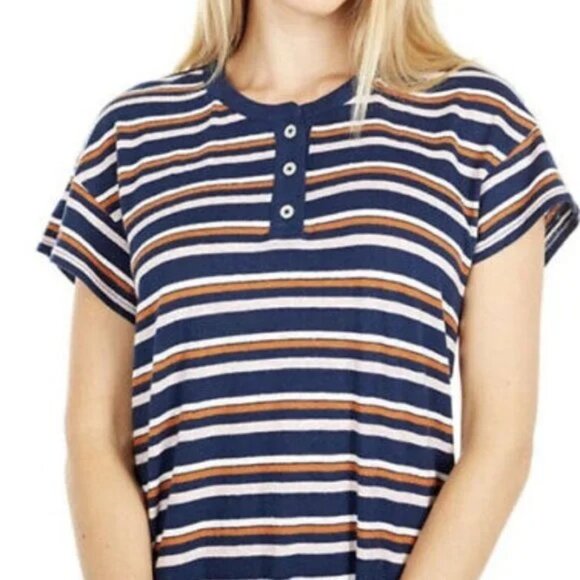 Madewell Women's Bengali T-Shirt Dress - Indigo Striped Henley, XX-Small (XXS) - Picture 7 of 7